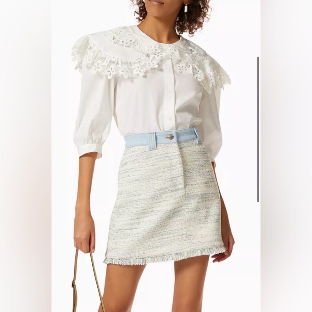 SANDRO Angus guipure lace-trimmed ruffled cotton-poplin shirt
